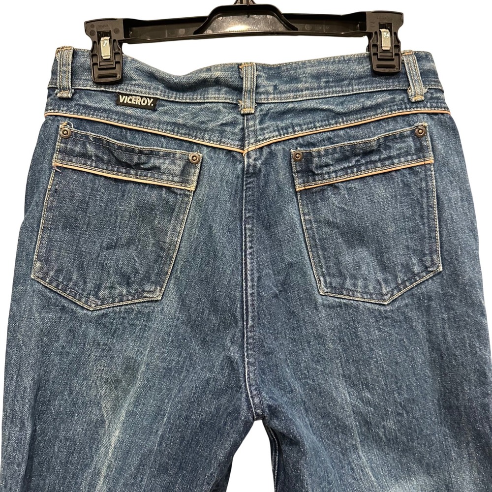 Vintage Viceroy Womens‎ Blue Denim Flare Jeans with Orange Stitching Size 28 x29 - Picture 7 of 12